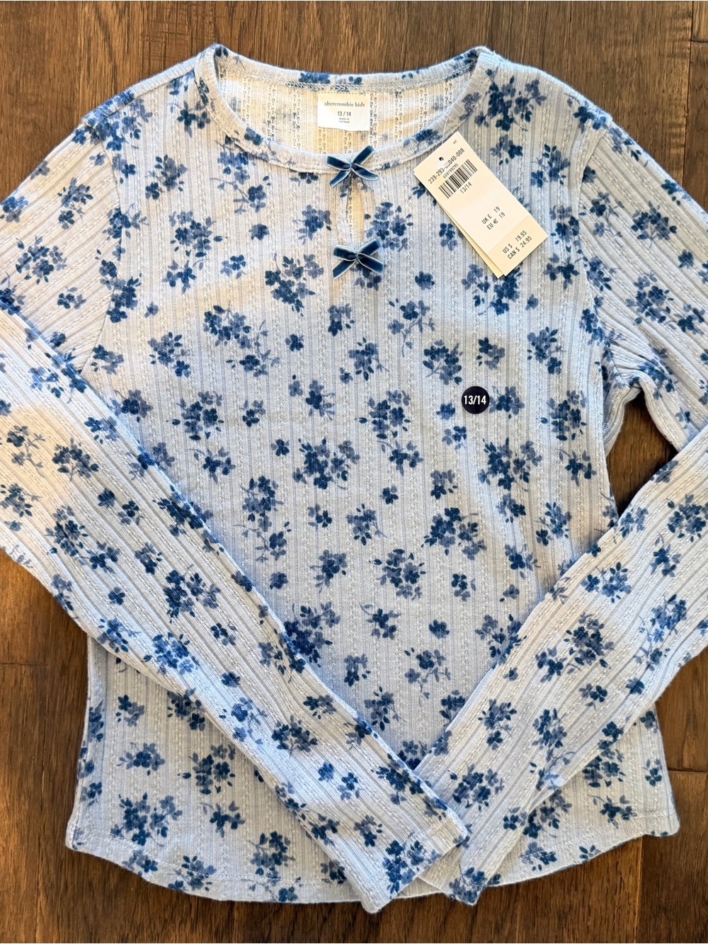abercrombie kids light blue floral long sleeve top with bows